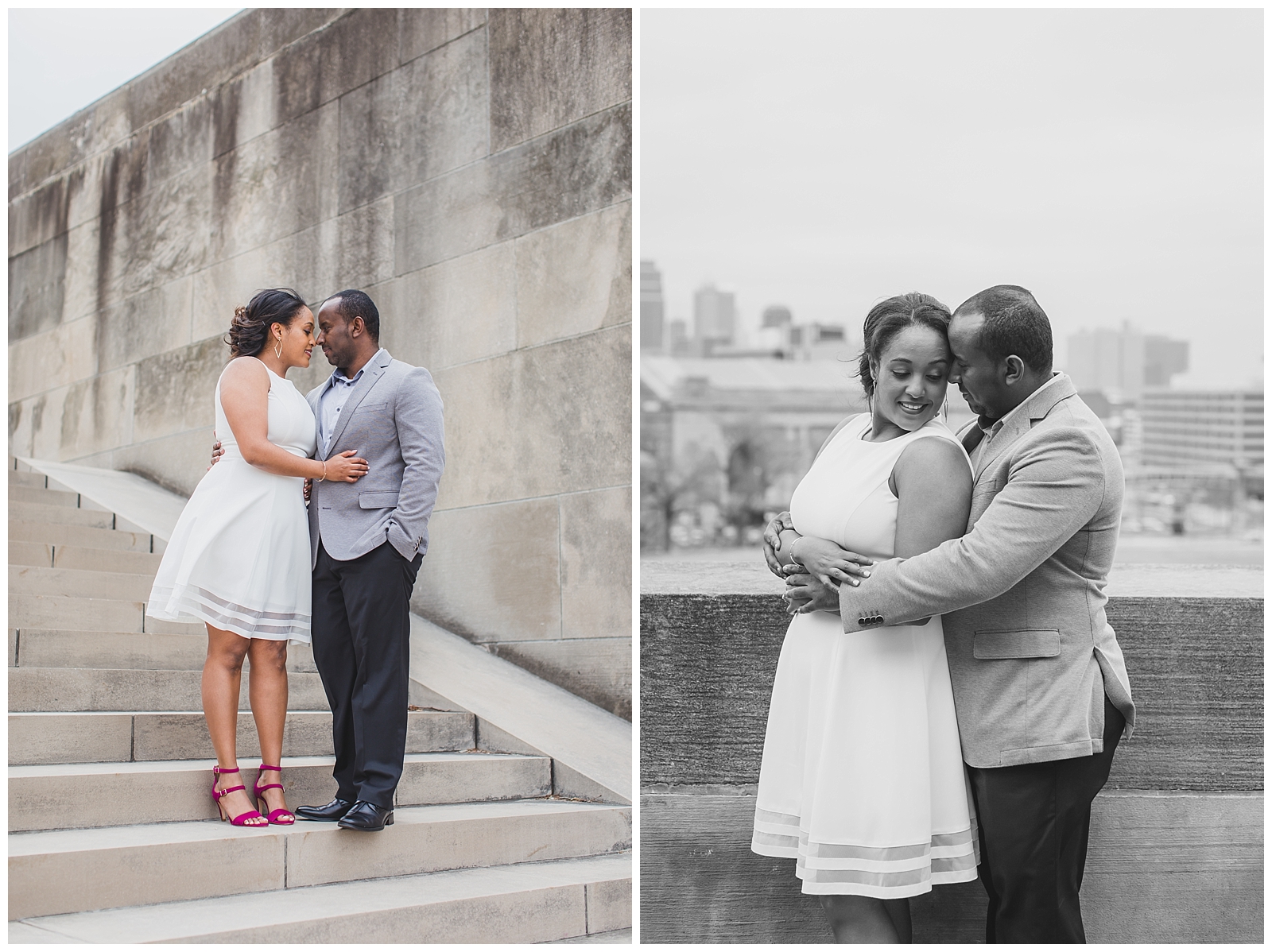 Engagement photography at Liberty Memorial by Kansas City wedding photographers Wisdom-Watson Weddings.