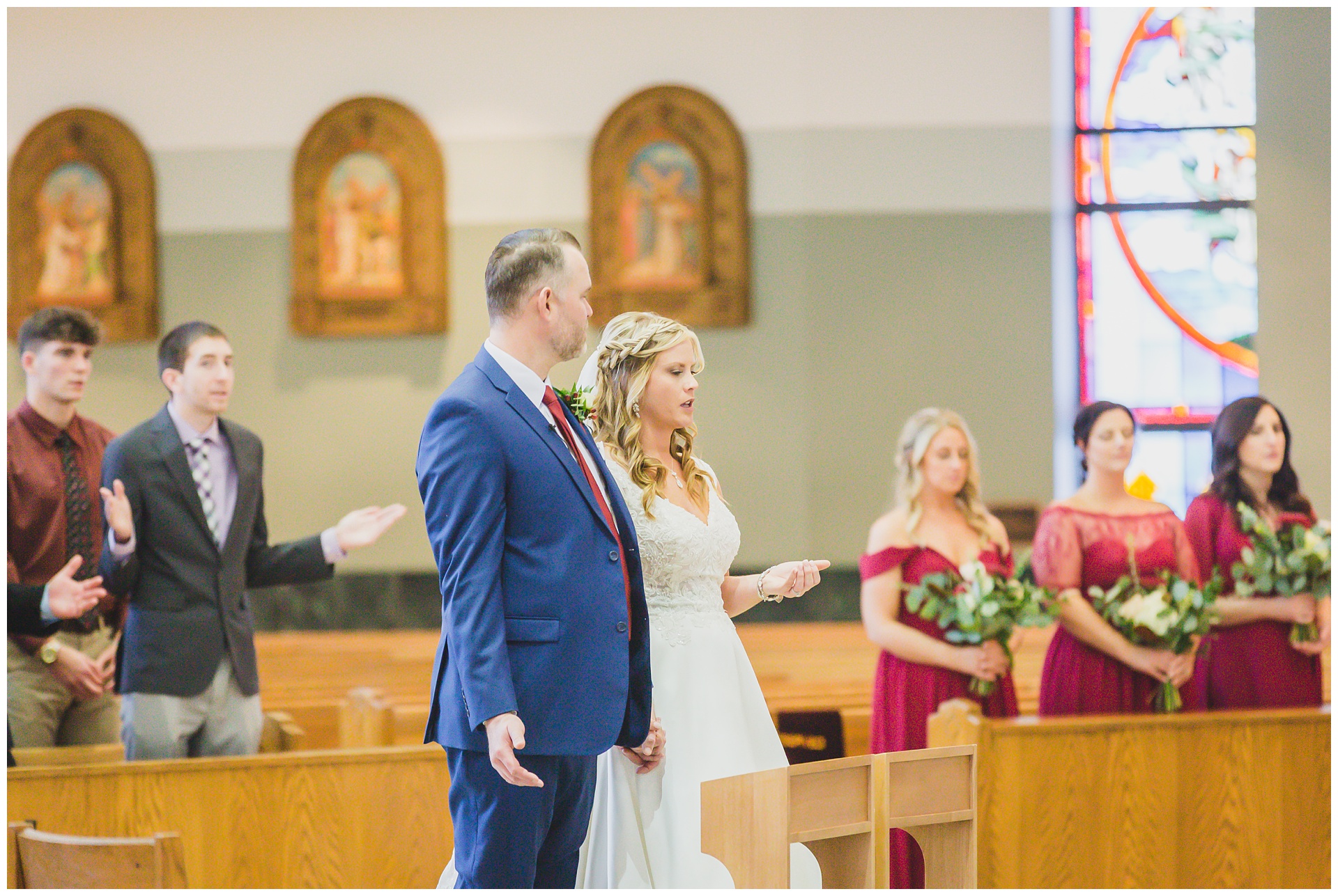 Wedding photography at Prince of Peace Catholic Church by Kansas City wedding photographers Wisdom-Watson Weddings.