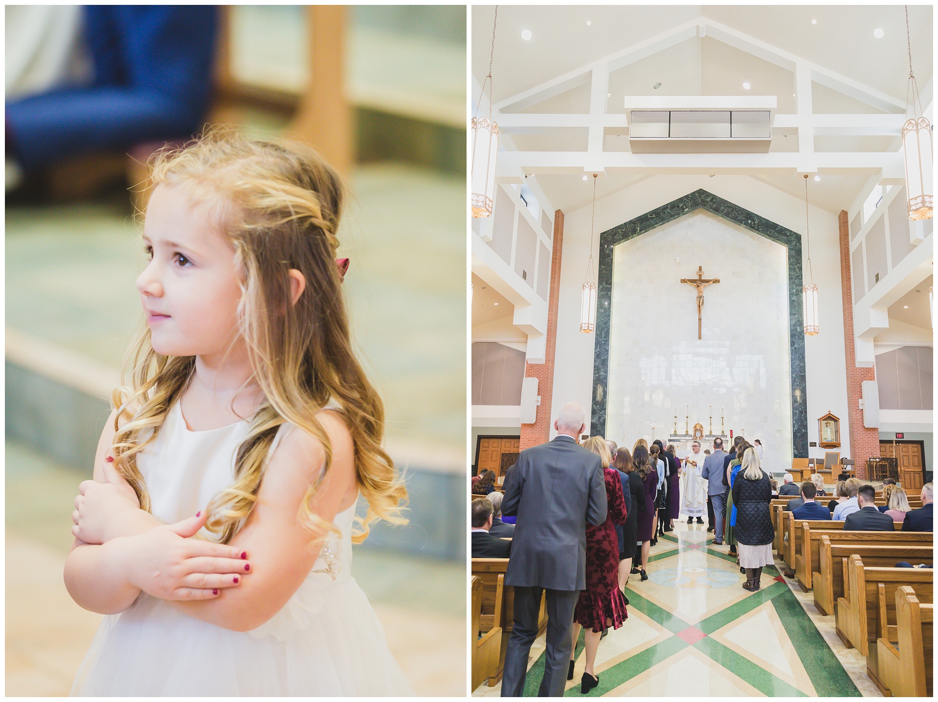 Wedding photography at Prince of Peace Catholic Church by Kansas City wedding photographers Wisdom-Watson Weddings.