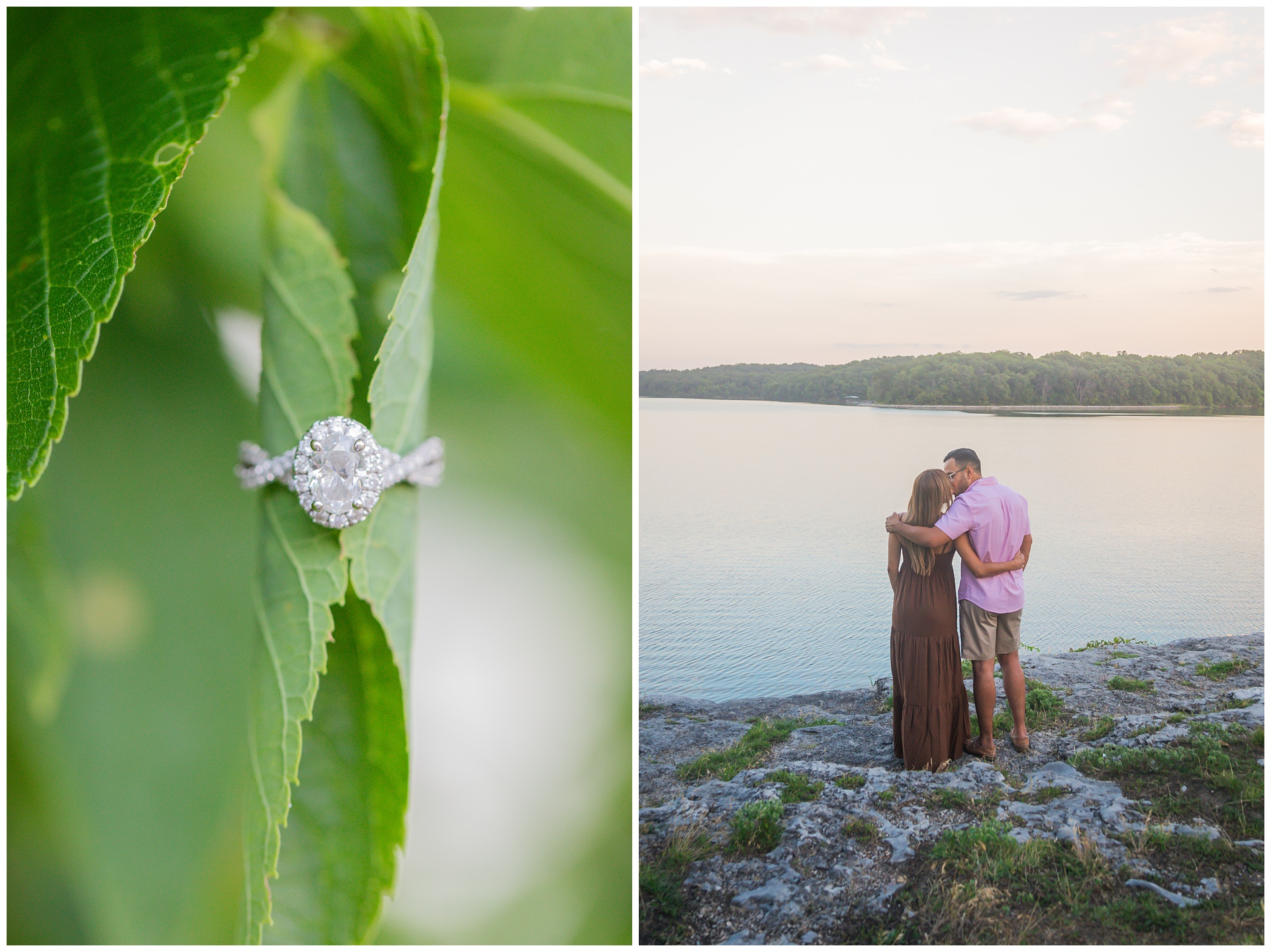 Engagement photography at Lake Jacomo by Kansas City wedding photographers Wisdom-Watson Weddings.