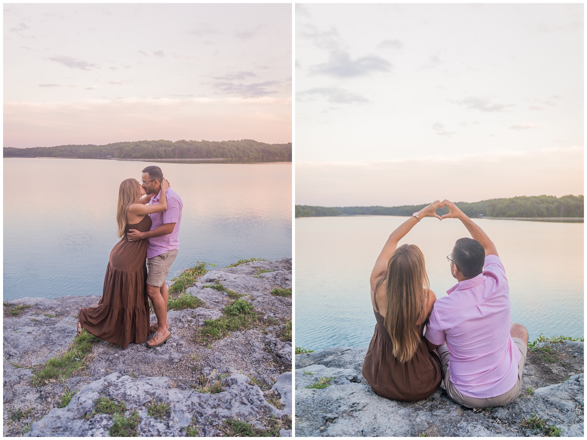 Engagement photography at Lake Jacomo by Kansas City wedding photographers Wisdom-Watson Weddings.