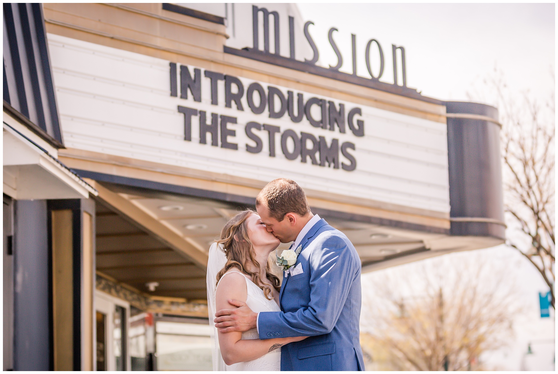 Wedding photography at The Mission Theatre in Mission, Kansas, by Kansas City wedding photographers Wisdom-Watson Weddings.