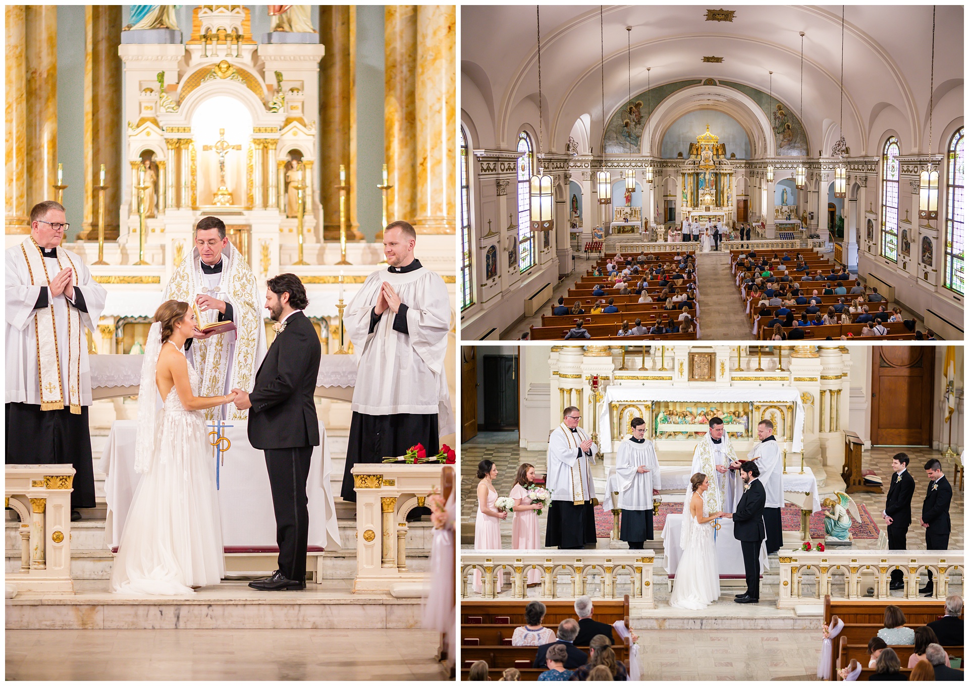 Wedding photography at Our Lady of Sorrows Catholic Church by Kansas City wedding photographers Wisdom-Watson Weddings. 