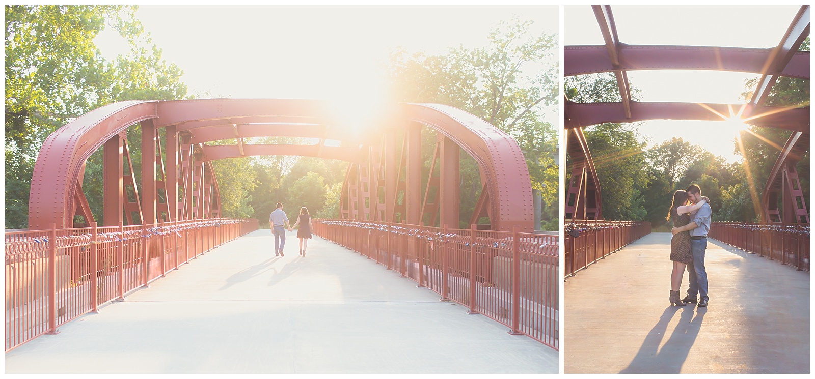 An engagement session at the Old Red Bridge in Minor Park in Kansas City.