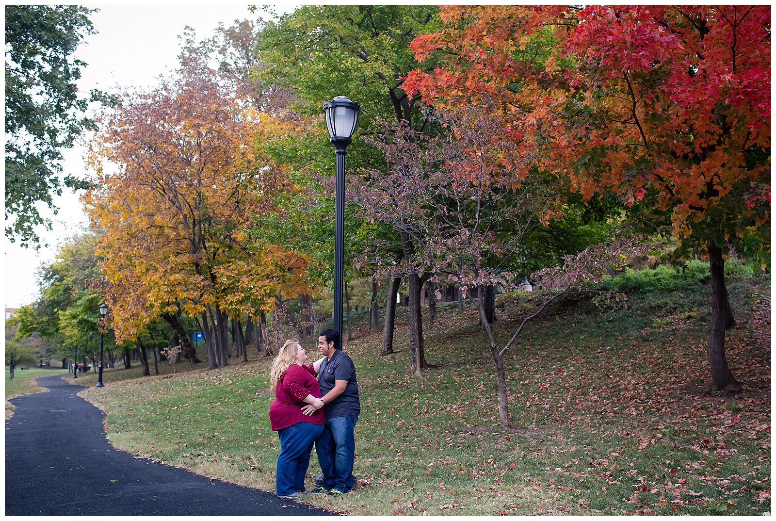 An engagement session at Mill Creek Park in Kansas City.