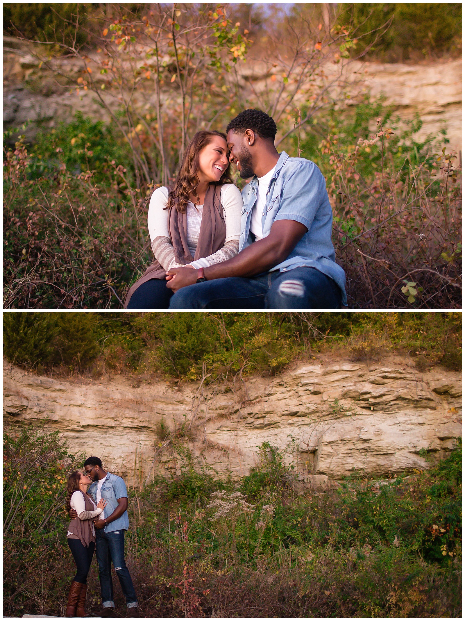 Engagement photography at the Briarcliff Waterfall in Kansas City.