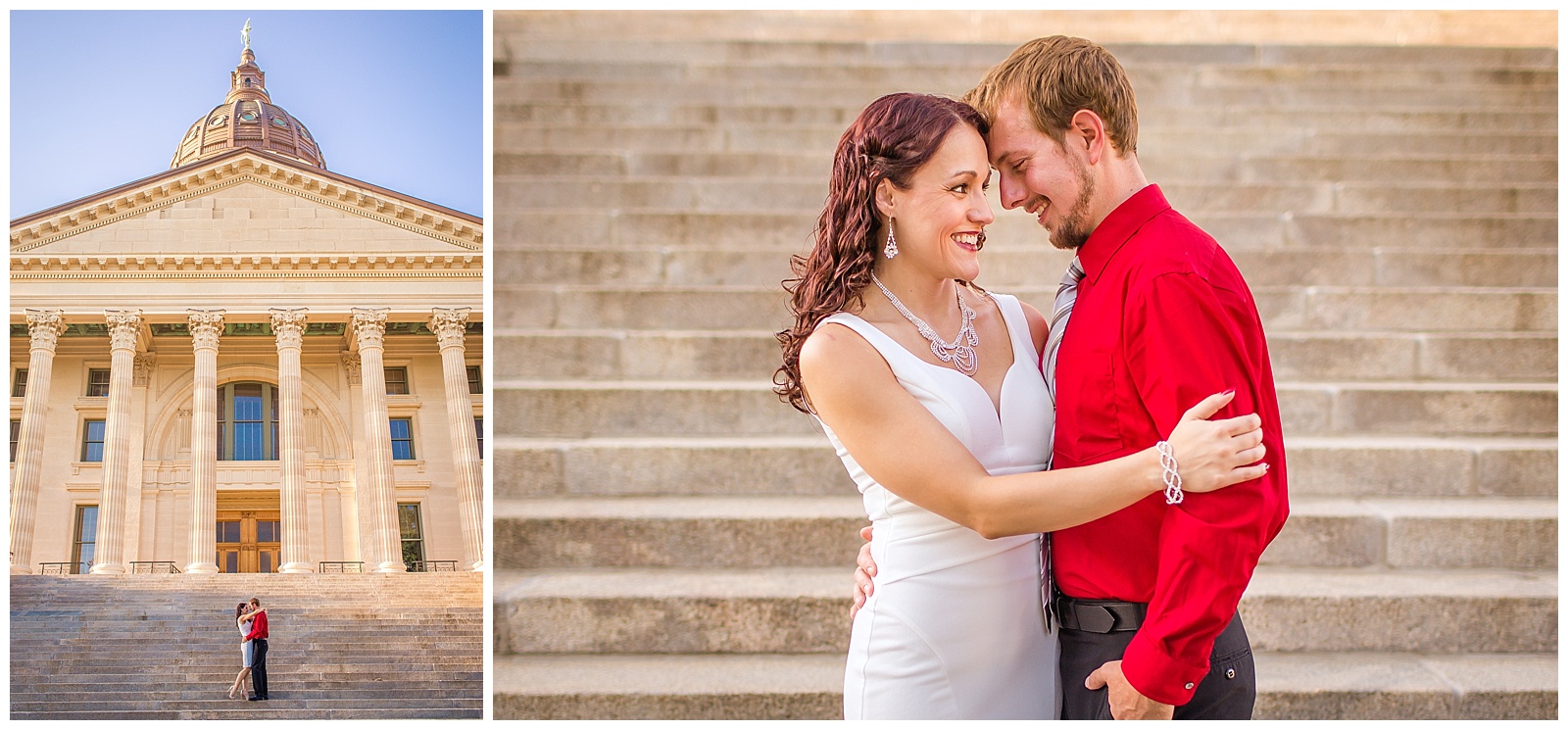 An engagement session at the Kansas State Capitol Building in Topeka.