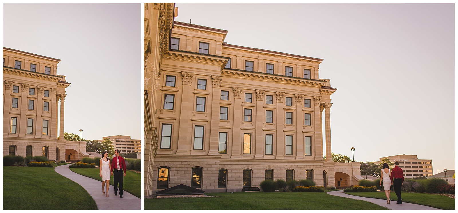 An engagement session at the Kansas State Capitol Building in Topeka.