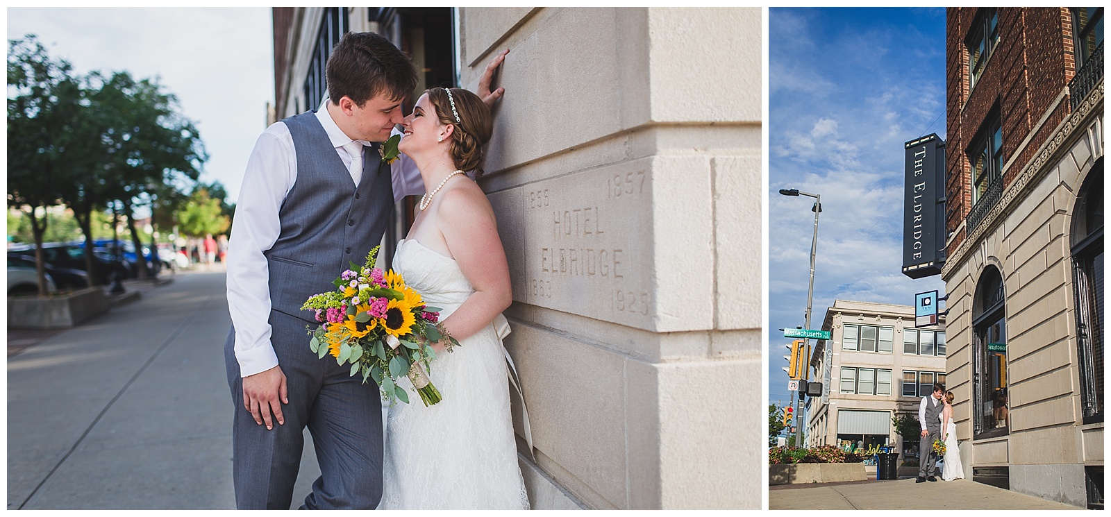 Wedding photography on Mass Street in Lawrence, Kansas.