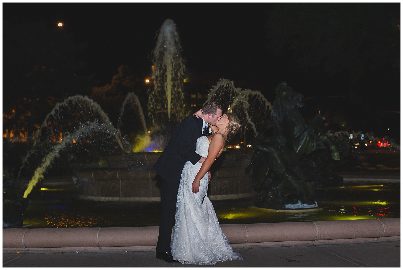 Wedding photography at the J.C. Nichols Memorial Fountain in Kansas City.