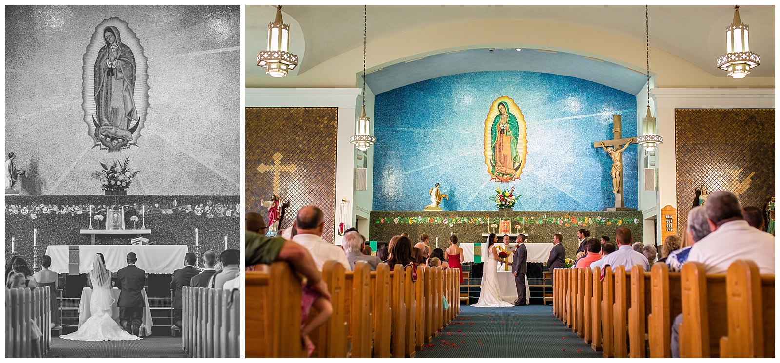 Wedding photography at Our Lady of Guadalupe Catholic Church in Topeka, Kansas.
