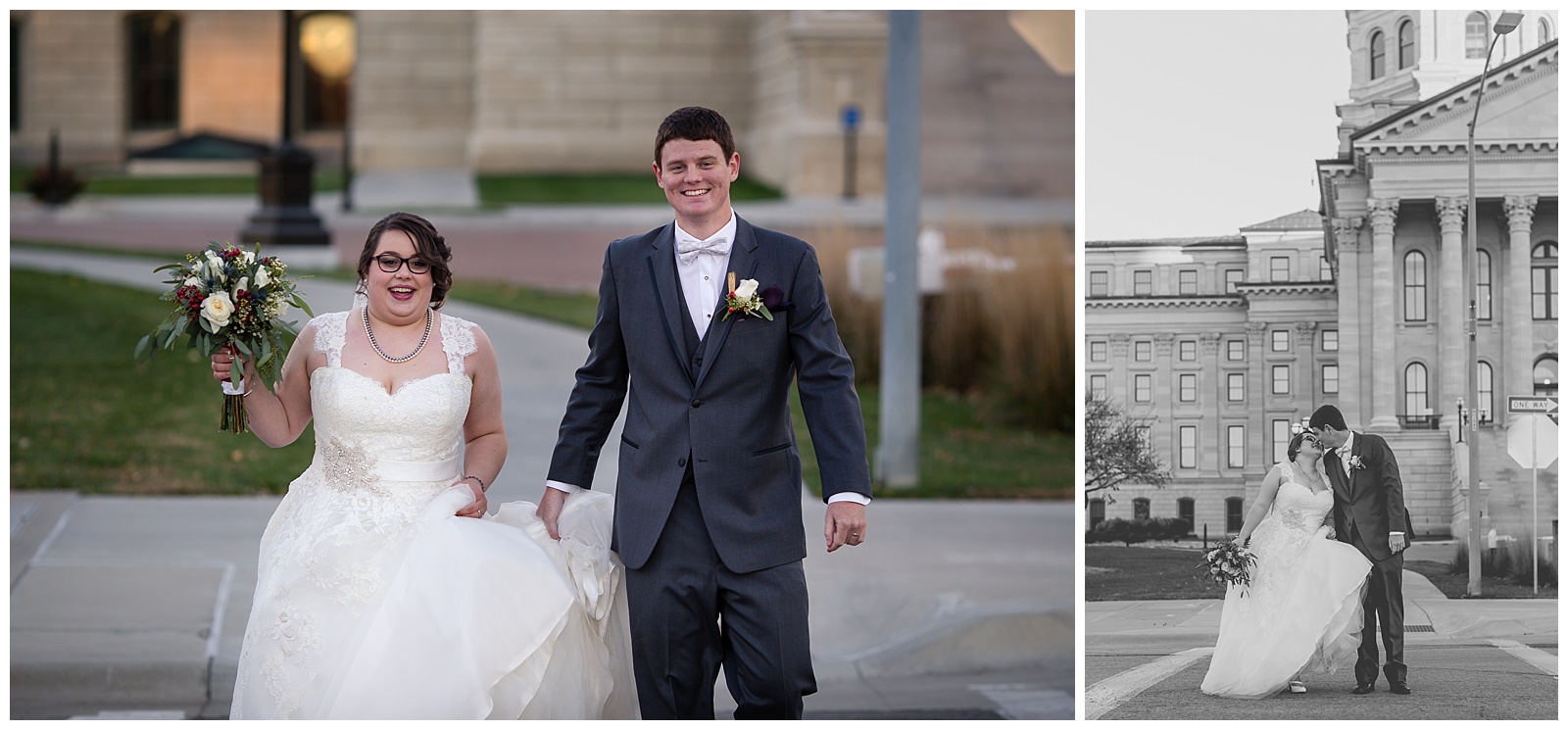 Wedding photography at the Capitol Building in Topeka, Kansas.