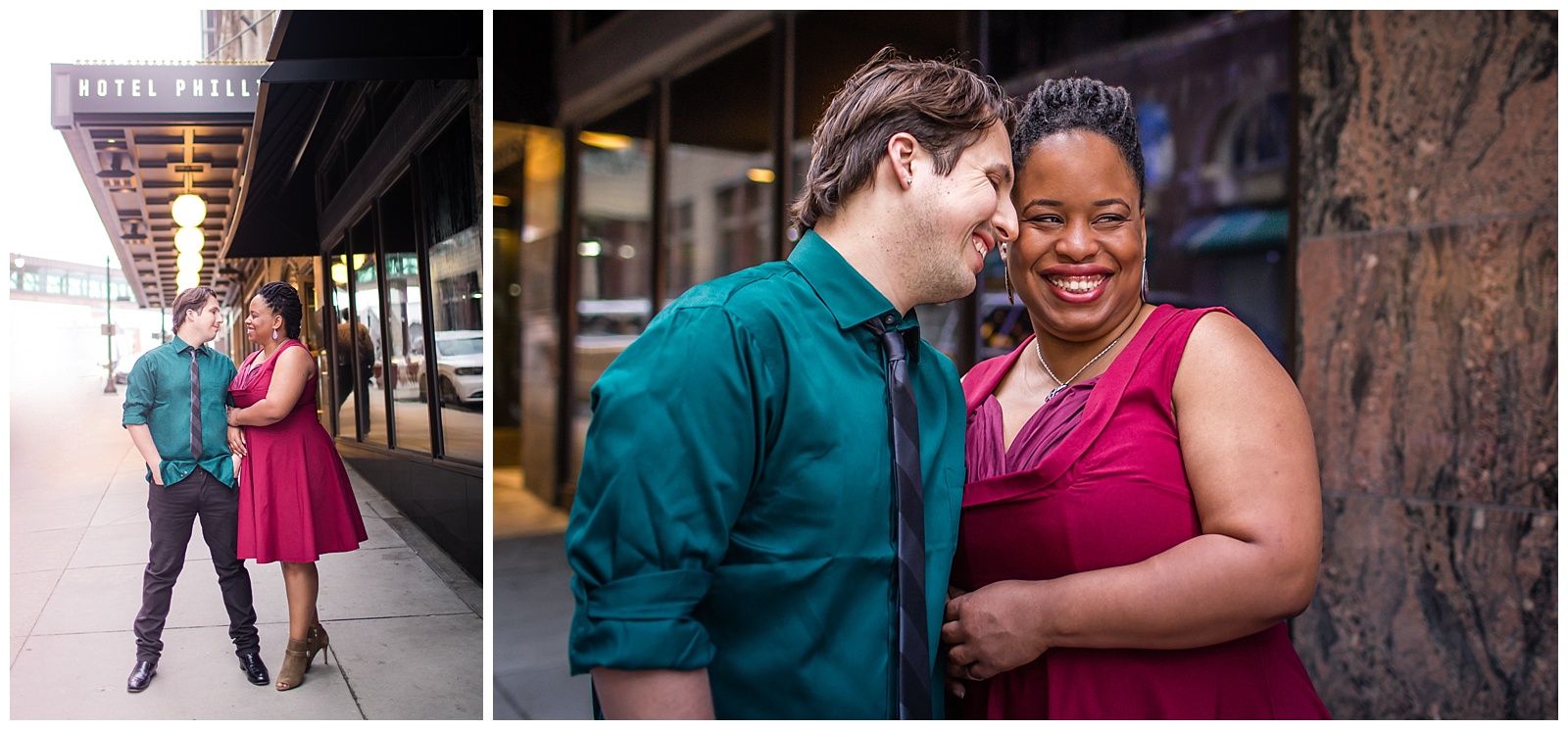 Engagement photography in Kansas City's Power & Light District.