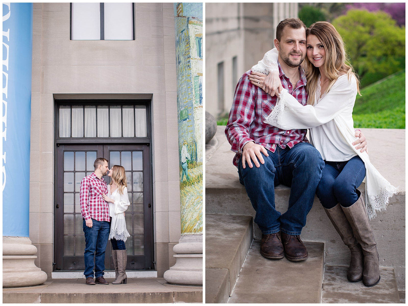 Engagement photography at the Nelson-Atkins Museum of Art by Wisdom-Watson Weddings.