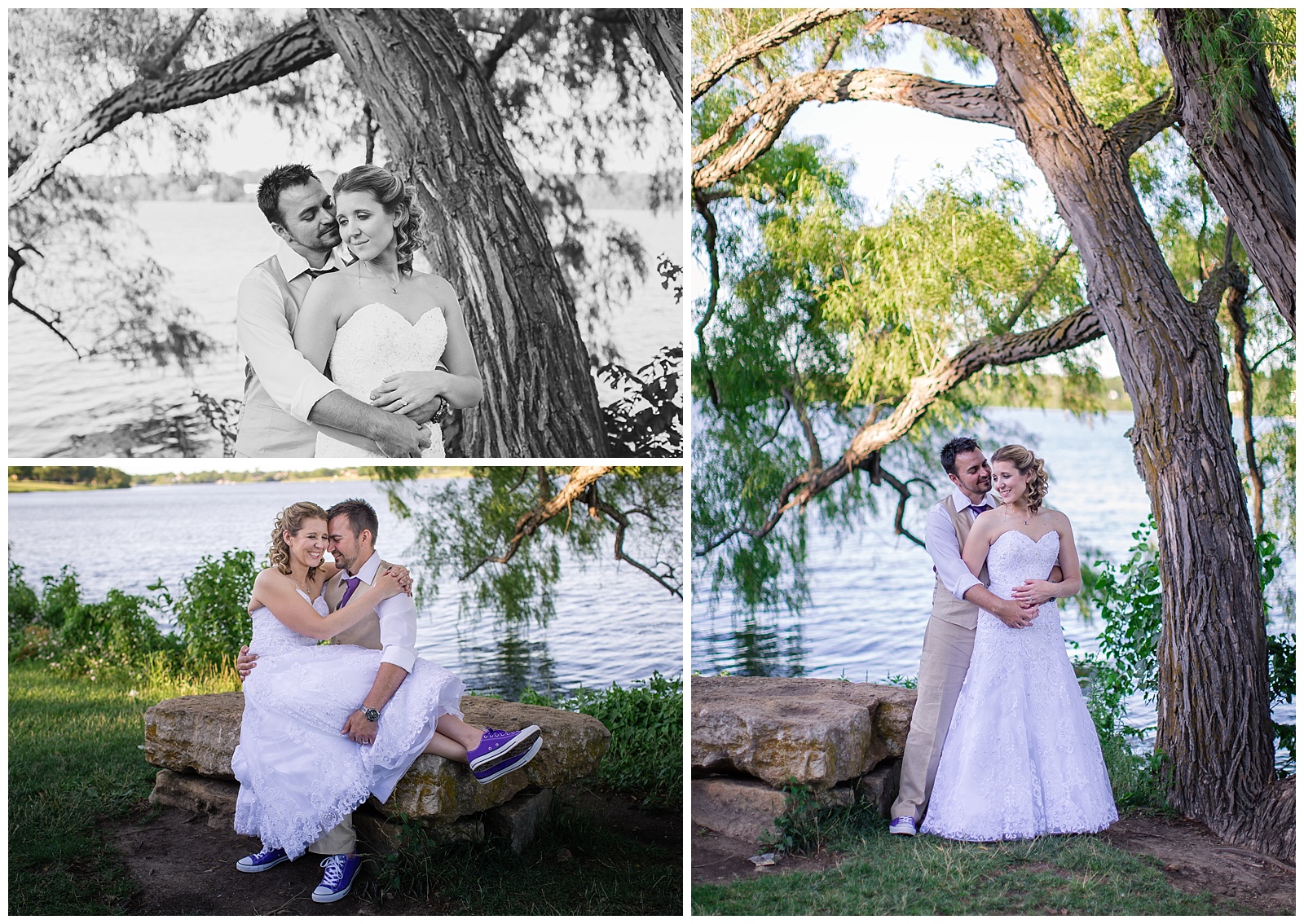 Wedding photography at Lake Shawnee in Topeka by Kansas City wedding photographers Wisdom-Watson Weddings.