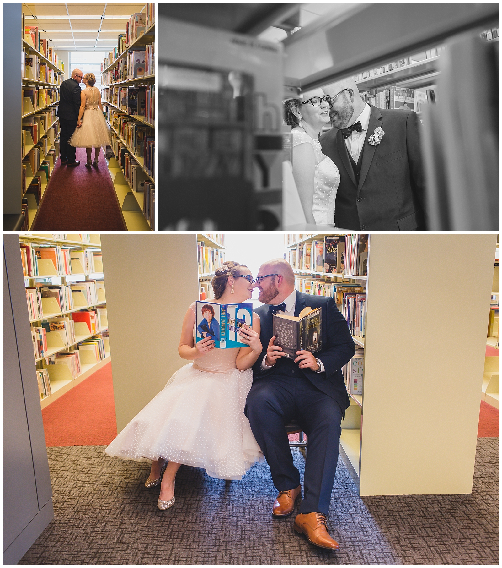 Wedding photography at the Kansas City Public Library by Kansas City wedding photographers Wisdom-Watson Weddings.
