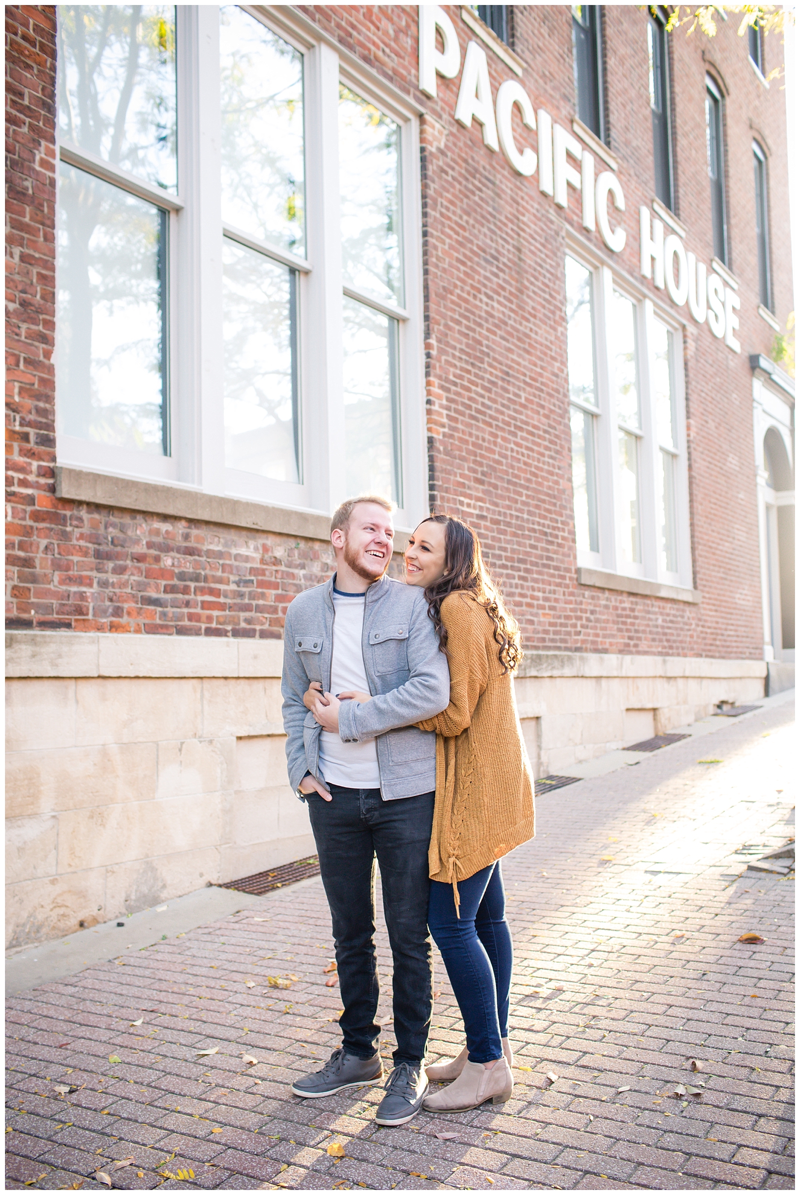 Engagement photography in the River Market by Kansas City wedding photographers Wisdom-Watson Weddings.