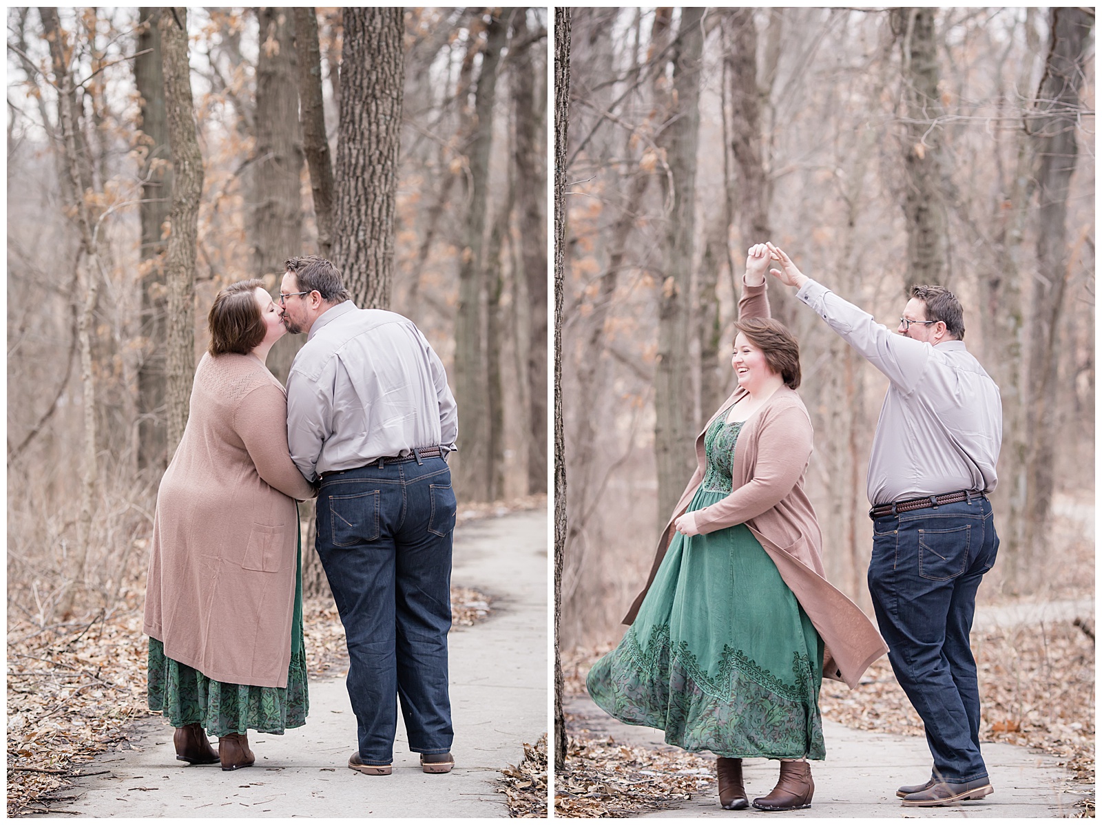Engagement photography at Burr Oak Woods Conservation Area by Kansas City wedding photographers Wisdom-Watson Weddings.