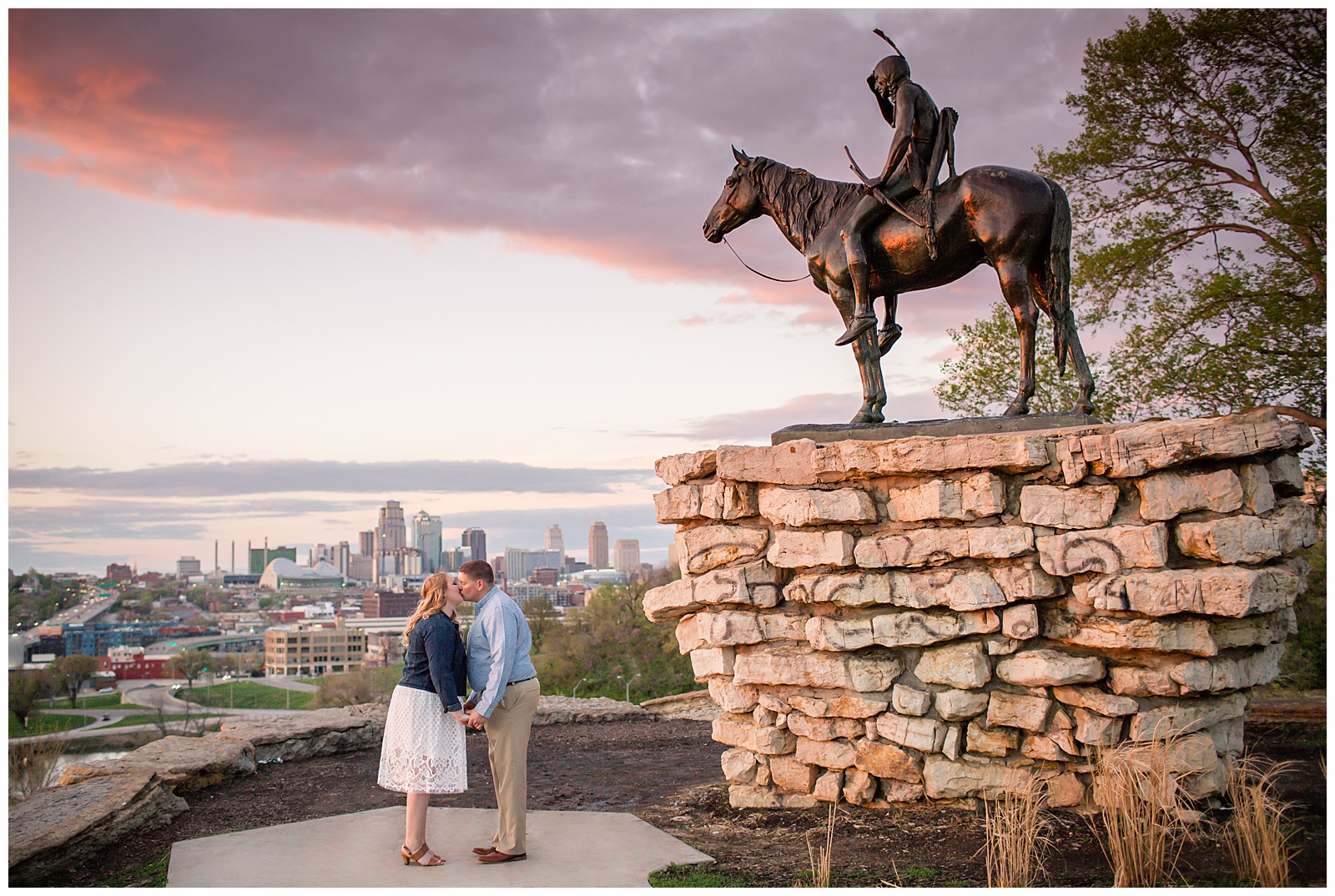Engagement photography in the West Bottoms and Penn Valley Park by Kansas City wedding photographers Wisdom-Watson Weddings.