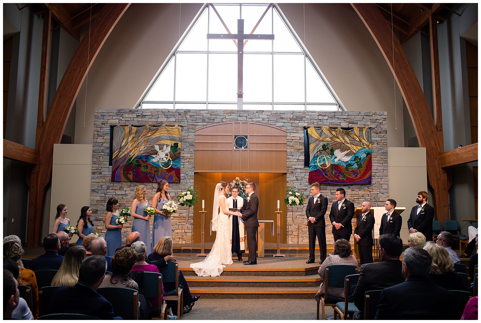 Wedding photography and videography at Church of the Resurrection in Leawood, Kansas, by Kansas City wedding photographers Wisdom-Watson Weddings.