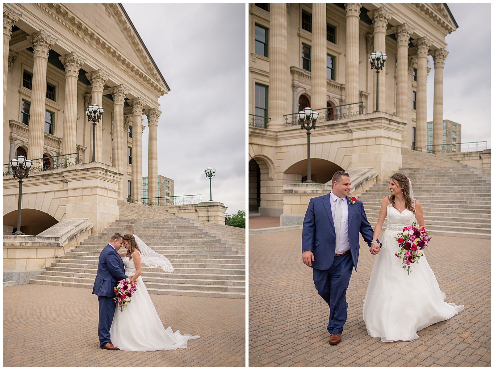 Wedding photography at the Capitol in Topeka, Kansas, by Kansas City wedding photographers Wisdom-Watson Weddings.