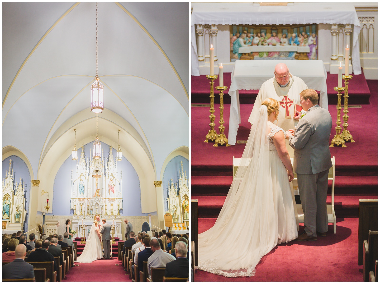 Wedding photography at Holy Trinity Catholic Church in Paola, Kansas, by Kansas City wedding photographers Wisdom-Watson Weddings.