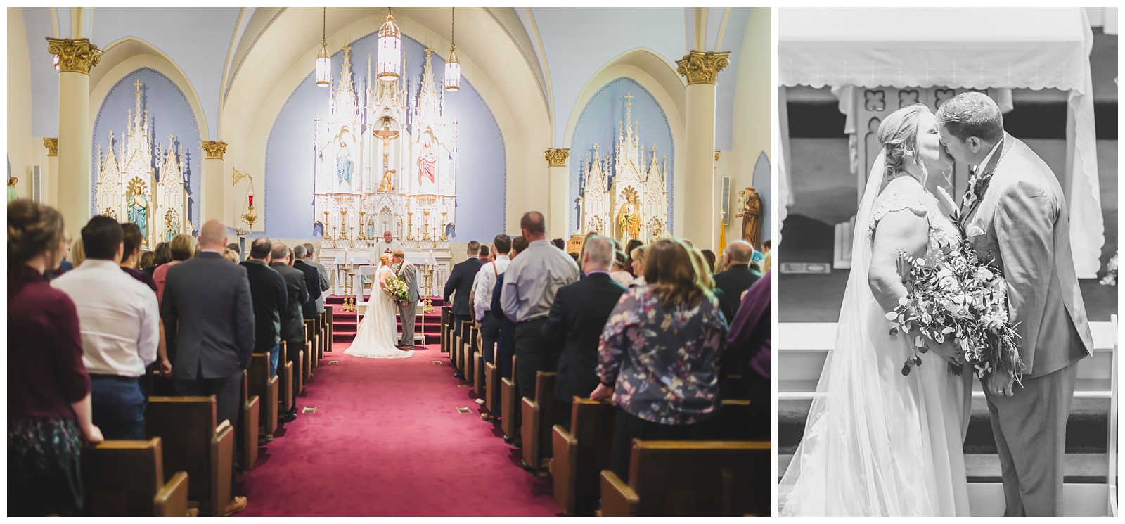 Wedding photography at Holy Trinity Catholic Church in Paola, Kansas, by Kansas City wedding photographers Wisdom-Watson Weddings.