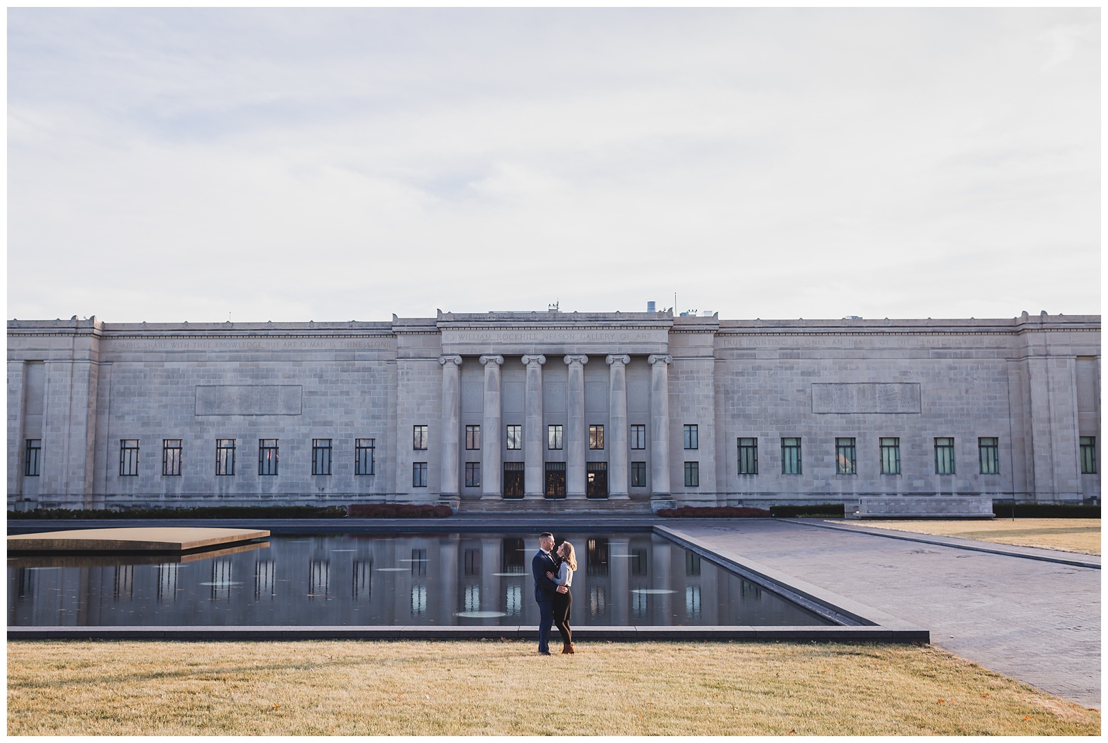 Engagement photography at the Nelson-Atkins Museum of Art by Kansas City wedding photographers Wisdom-Watson Weddings.