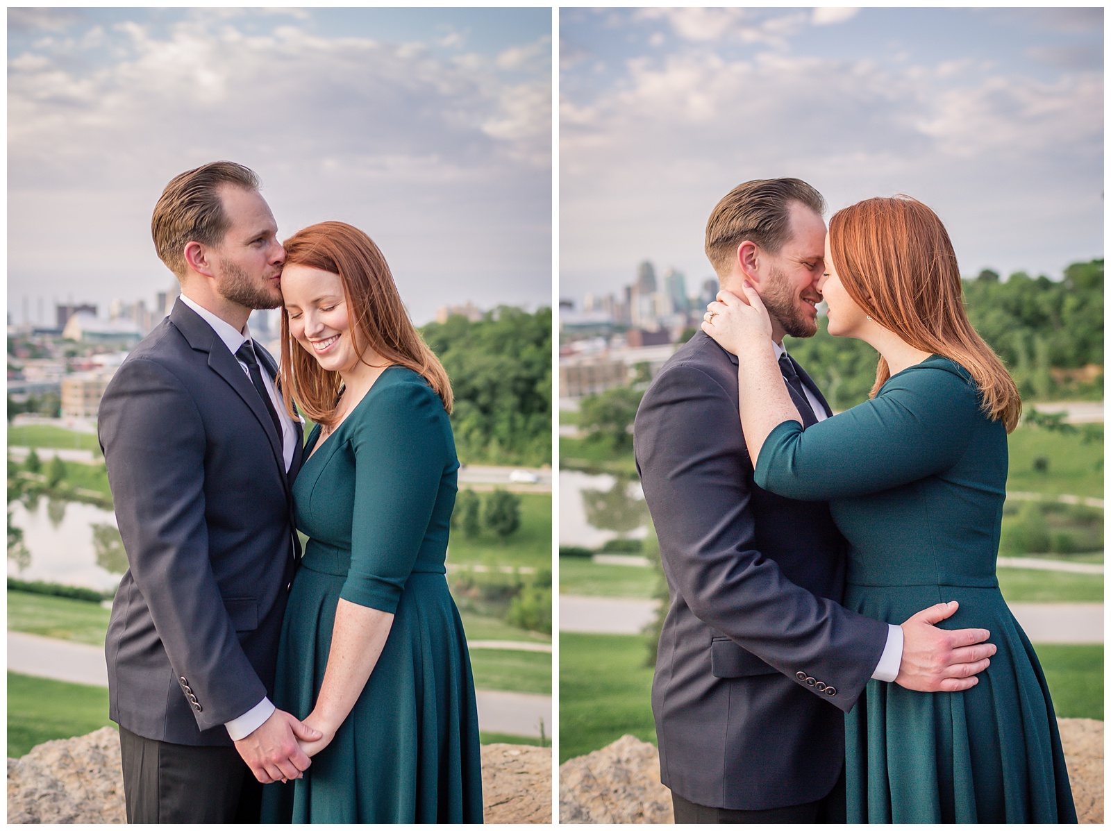 Engagement photography in Penn Valley Park by Kansas City wedding photographers Wisdom-Watson Weddings.