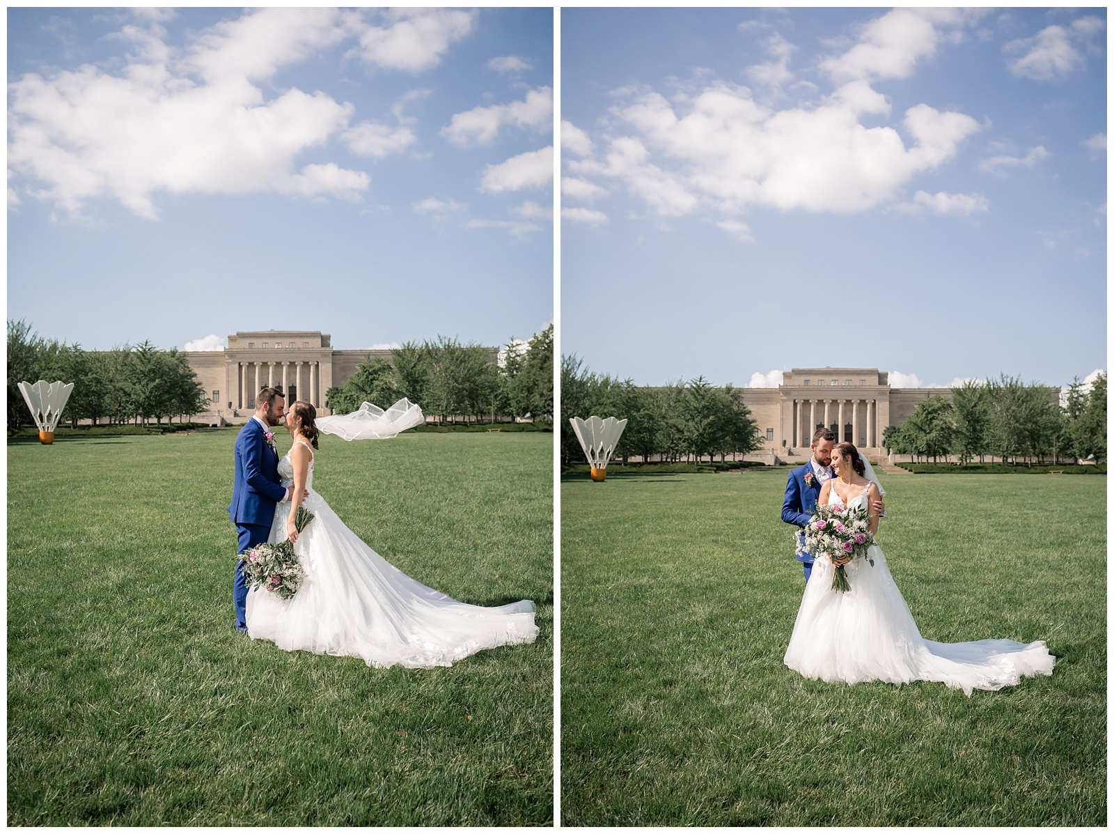 Wedding photography at the Nelson-Atkins Museum of Art by Kansas City wedding photographers Wisdom-Watson Weddings.