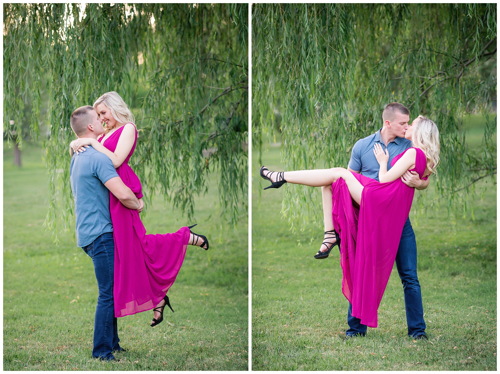 Engagement photography in Loose Park by Kansas City wedding photographers Wisdom-Watson Weddings.
