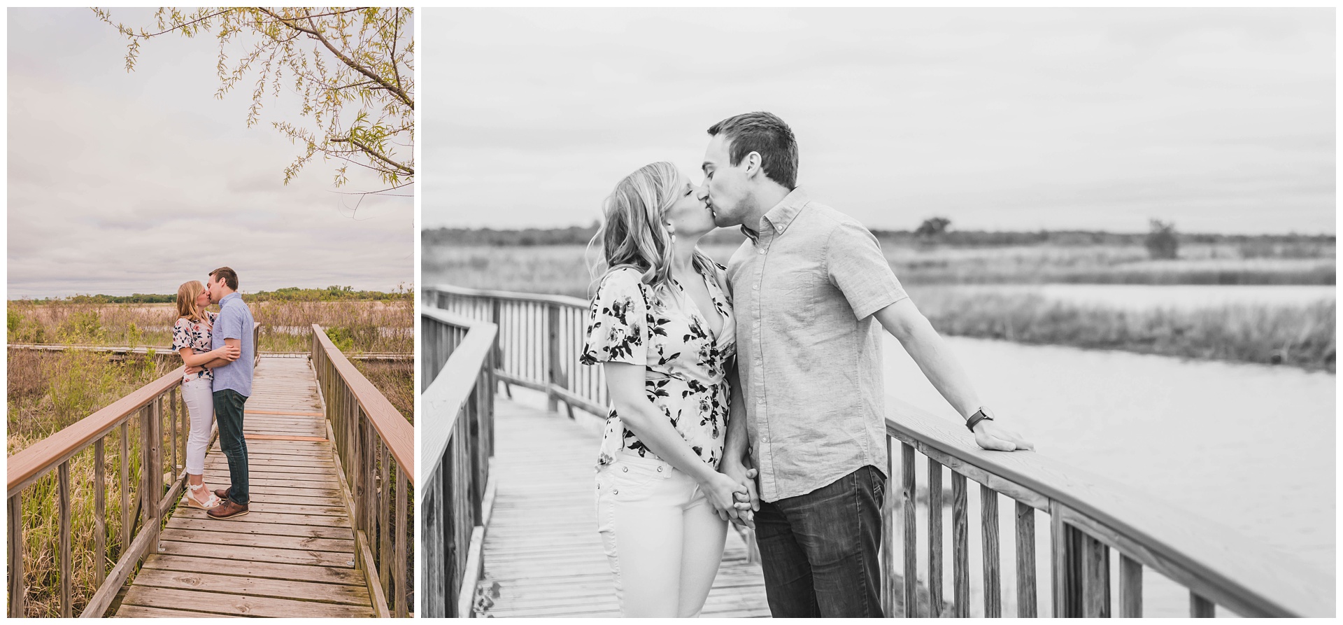 Engagement photography at the Baker University Wetlands in Lawrence, Kansas, by Kansas City wedding photographers Wisdom-Watson Weddings.