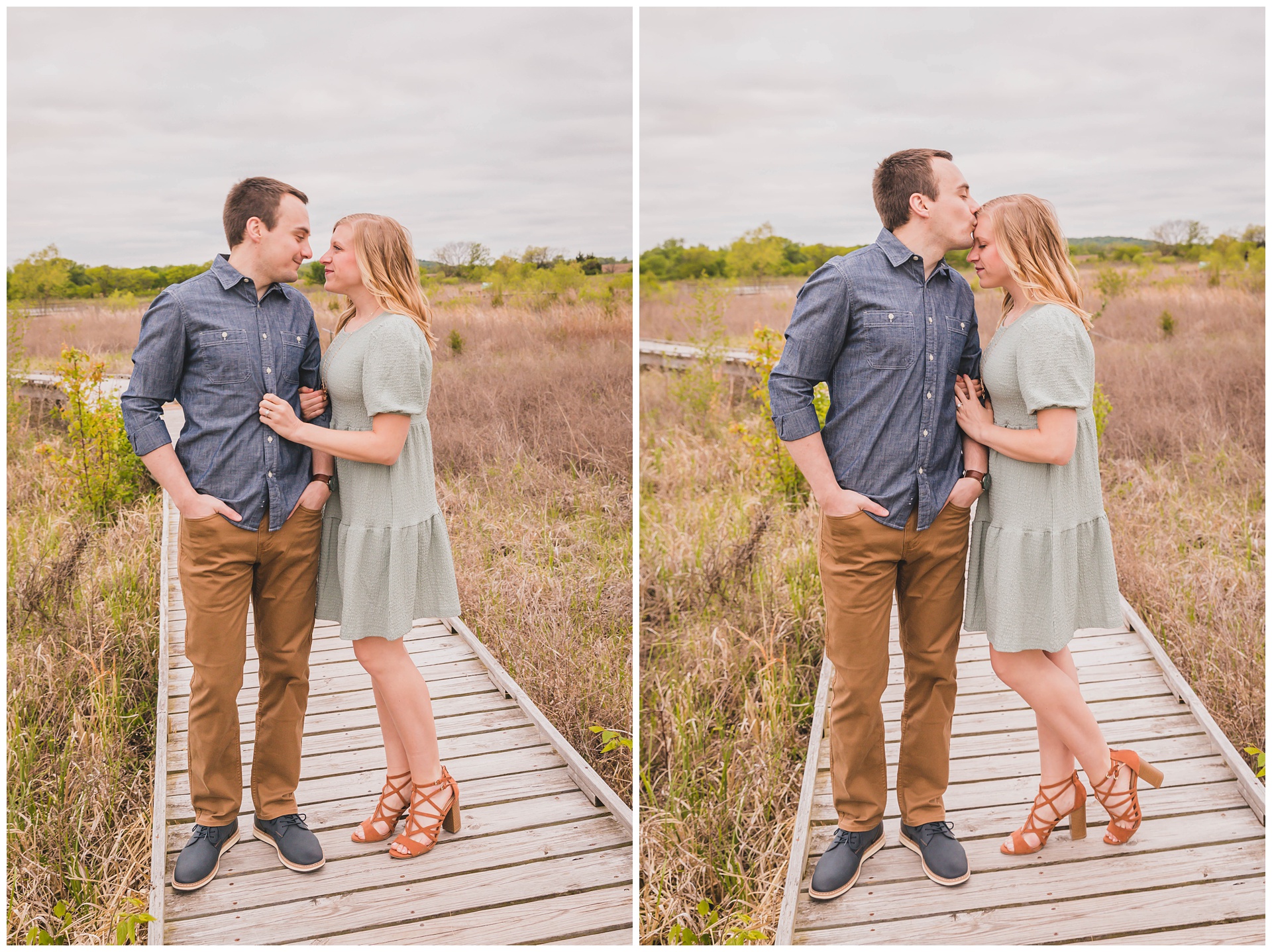 Engagement photography at the Baker University Wetlands in Lawrence, Kansas, by Kansas City wedding photographers Wisdom-Watson Weddings.