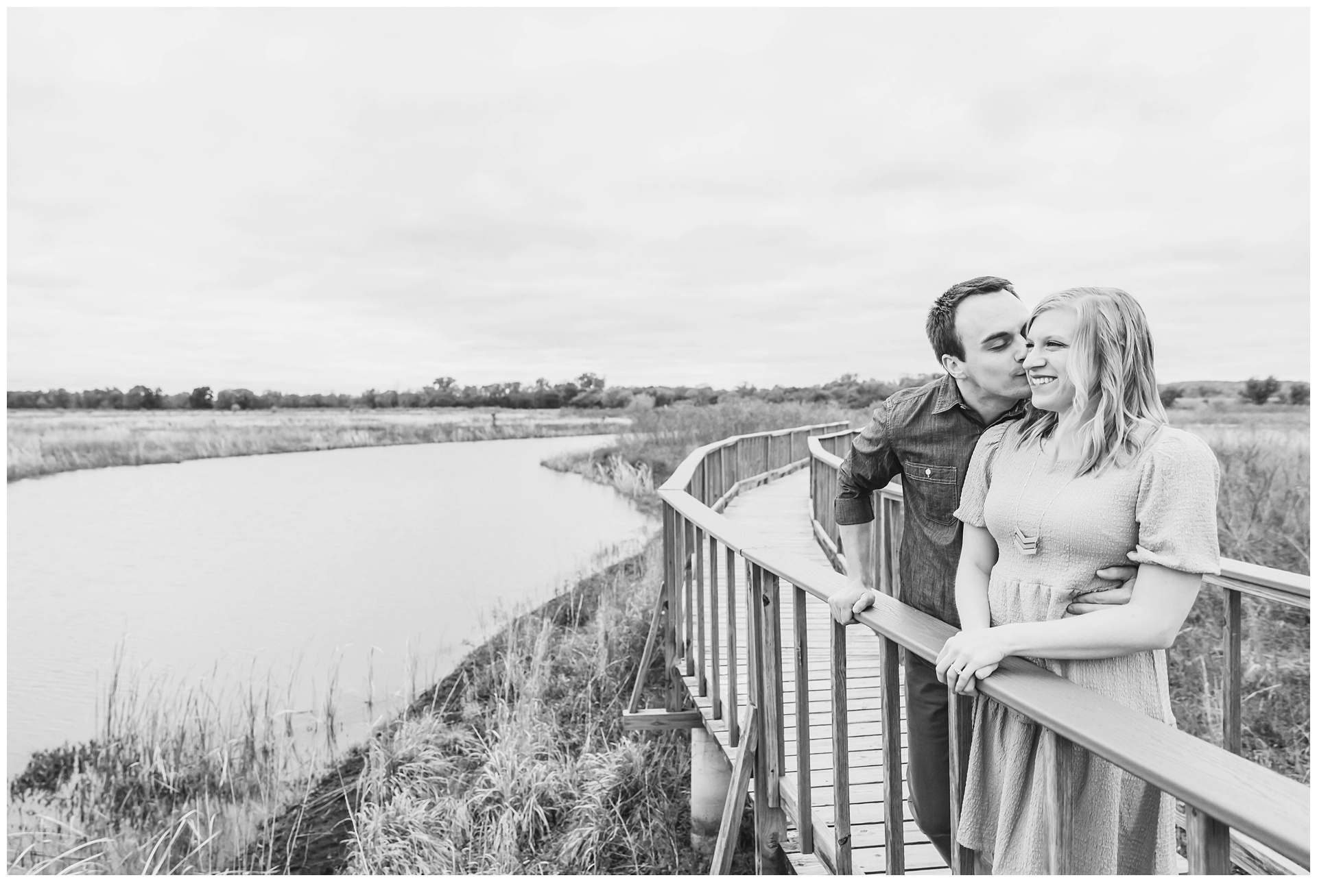 Engagement photography at the Baker University Wetlands in Lawrence, Kansas, by Kansas City wedding photographers Wisdom-Watson Weddings.