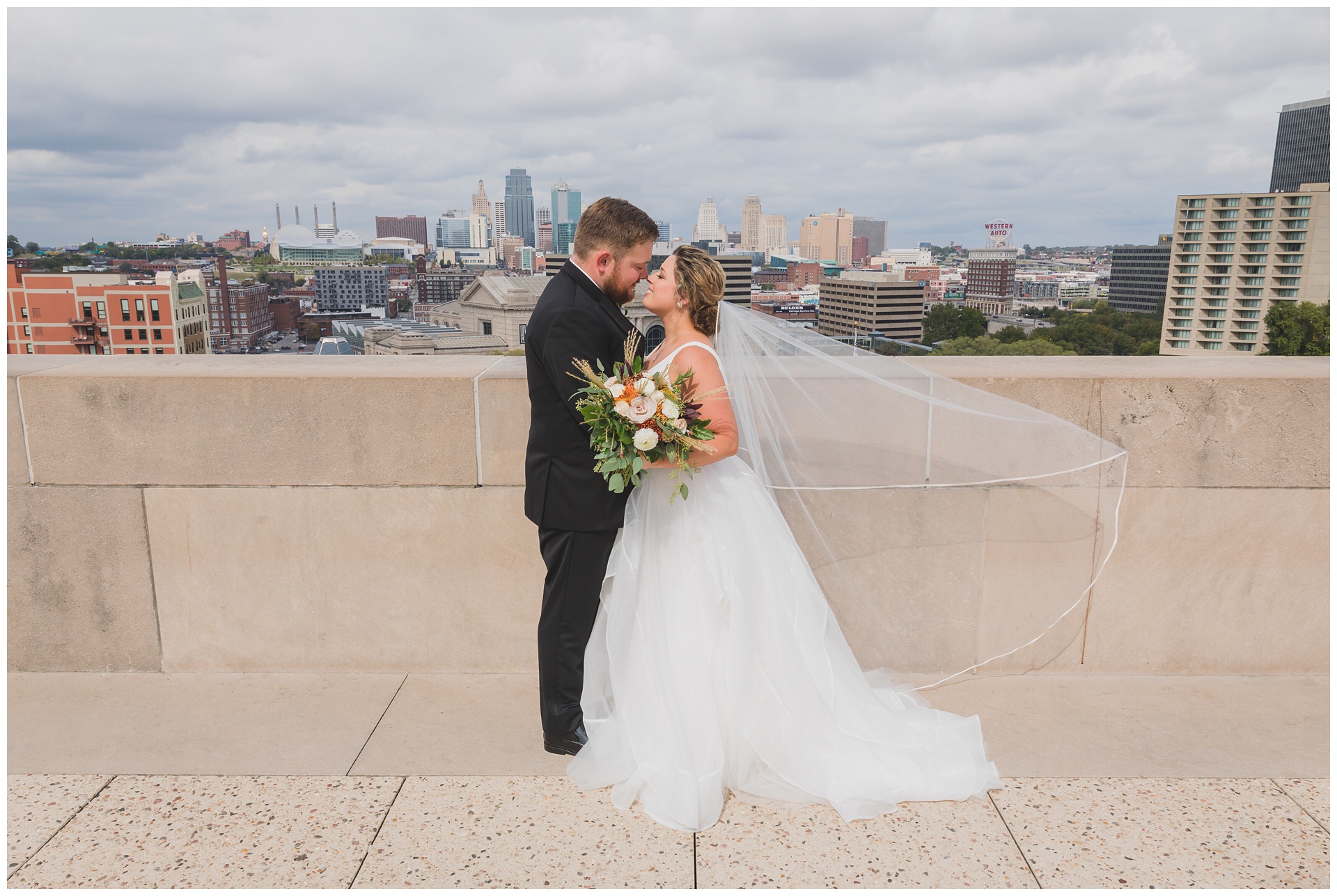 Wedding photography at Liberty Memorial by Kansas City wedding photographers Wisdom-Watson Weddings.